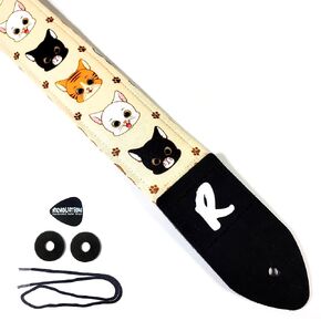 Cat Face Guitar Strap و Kittens Genuine Leather Weads ، ويشمل 2 أقفال حزام واختيار واحد. حزام قابل للتعديل ، اختيار الجيب ، للباس ، هدية القيثارات الكهربائية والصوتية للاعبين الجيتار الرجال والنساء والأطفال