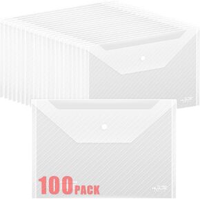 10 Pack, Plastic Envelopes – Transparent Waterproof Reusable File Folders for A4 Letter Sized Documents, Receipts, Photos & Office/School Use (10)