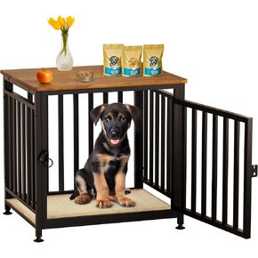 Heavy Duty Dog Crate Furniture, Dog Kennel Indoor, Anti-Chew Anti-Escape with Bed Crate Pad End Side Table Wooden Dog Crate for Small Dog
