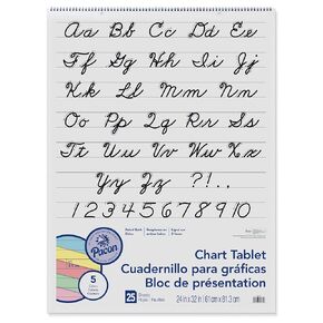 Pacon Colored Paper Chart Tablet, 5 Assorted Colors, Cursive Cover, 1" Ruled 24" x 32", 25 Sheets