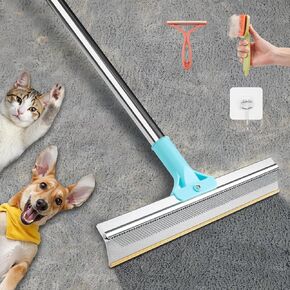 2 in 1 Carpet Rake for Pet Hair Removal, Reusable Pet Hair Remover, 54" Adjustable Long Handle Cat Dog Carpet Rake Scraper, Dog Hair Rake Brush for Rugs, Mats, Couch, Furniture
