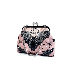 Gothic Pink Bat & Spiders Clutch Bag, Retro Kisslock Purse, Goth Evening Bag, Novelty Purse, Gift for Women