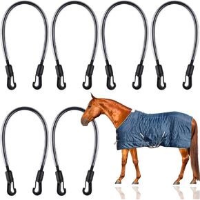 6 Packs Horse Blanket Leg Straps Elastic Horse Blanket Straps Replacement with Ended Clips, Adjustable Length 20 to 30 Inches Stretchy Leg Straps