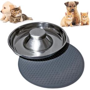 Stainless Steel Puppy Weaning Bowls with Non-Slip Mat Set, Shallow Bowls Feeder for Puppies and Kittens, Food and Water Feeding Dishes, 27.05oz