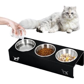 Upgraded Elevated Cat Food Bowl, 15° Tilt Stand Anti-Vomit Elevated Cat Food Bowl,3 Stainless Steel for Feeding and Drinking Pet Feeding Bowls, Pet Feeder for Cats and Puppies.