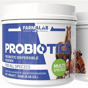 Probiotics Dispersable Powder Pet Probiotic All Species, Probiotics for Pigs, Horses, Sheep, Goat, Dog, Cat, Bird, Rabbit, Chickens(240 gm) Farmalab