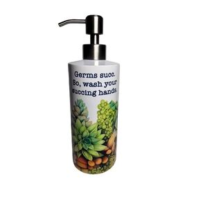GERMS SUC. SO WASH YOUR SUCCING HANDS Succulent Design Stainless Steel Soap Dispenser, Soap Dispenser for Kitchen Sink, Bathroom, Shower, Laundry Room, Kitchen Countertop