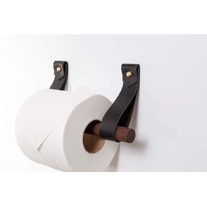 KEYAIIRA - Toilet Paper Holder Kit | includes 2 leather straps, dowel in birch or walnut wood, hardware & installation instructions