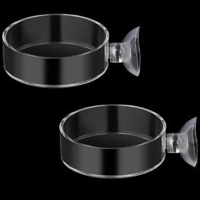 2Pcs Aquarium Shrimp Feeder Dish with Suction 75mm Round Clear Fish Tank Food Tray Container Glass Fish Tank Feeding Bowls for Aquarium Tanks Feeding Tray