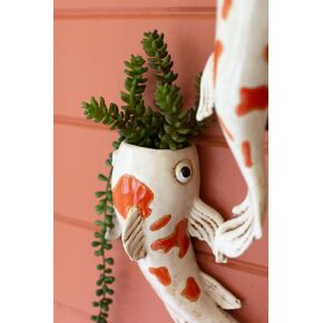 Kalalou CDV2166 Koi Fish Wall Planter, 11-inch Height, Ceramic