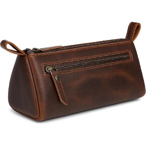 Makeup Bag for Travel - Slim, Stylish Design Fits in All Purses & Bags, Pencil Kit, Genuine Leather Stationary Bag, Marker & Art Tool Organiser
