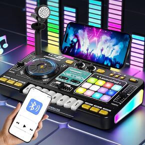 Kids DJ Mixer Board Controller Toy Set with Turntable, Piano Keys, Microphone & Bluetooth - Musical Instrument Toy for Toddlers, Babies & 3-8 Year Old Boys & Girls - Birthday (Black)