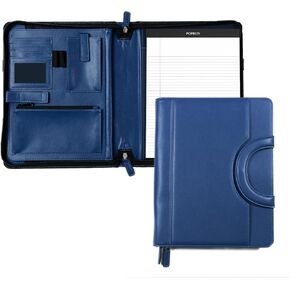 POPRUN Portfolio Binder with Zipper, Leather Padfolio Document Organizer with Storage, Professional Business Briefcase ideal for Meeting Presentation Work-Includes 50 Sheet Writing Pad, Black