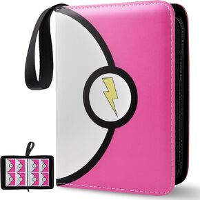 4-Pocket Card Binder, 400-Card Trading Card Holder with 50 Removable Sleeves, Large-Capacity Waterproof Zipper Album for Collectors, Portable Game Card & Credit Card Organizer Book - Red