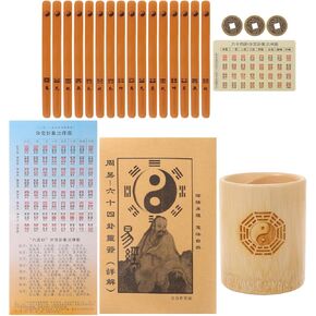 Chinese Divination Tool Set Hexagram Stick Bamboo Fortune Telling Pot Vintage Style for Feng Shui 1 I Ching Sticks Traditional Taoism Practice Tools Accurate and Spiritual Guidance Prop with Bucket