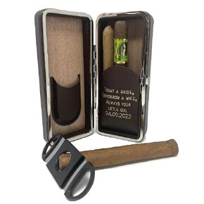 Personalized Leather Folding Cigar Case Custom Engraved