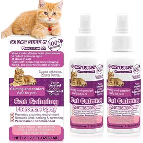 Cats Calming Pheromone Spray & Calming Solution for Cats, Anti Anxiety Pet Products - Feline Calm Pheromones, Cats Reduces Scratching Furniture Peeing Marking Calming Cat for Travel 4.3 fl.oz