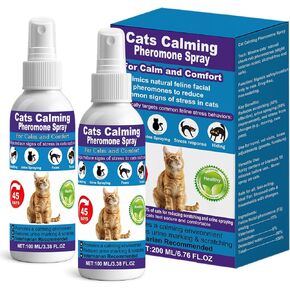 Cat Calming Pheromone Spray for Stress & Anxiety Relief – Reduces Scratching, Urine Spraying, Hiding – Drug-Free & Vet Recommended – with F3 Facial Pheromone & Valerian– 200ml / 6.76oz