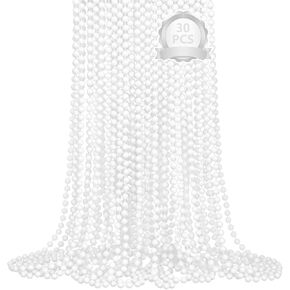 SHAOQINLIN 30 PCS White Bead Necklaces, 33" White Mardi Gras Christmas Beads Necklace, 4th of July Necklaces, Parade Throws Accessories for Christmas Independence Day New Year Party Favors