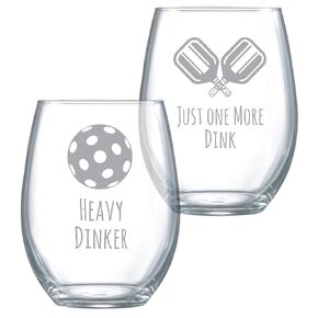 Funny Pickleball Gift Idea - Set of 2 Glasses - Laser-Etched Design "Heavy Dinker" and "Just One More Dink" - 18oz Pickleball Wine Glass - Perfect Gift for Pickleball Lovers
