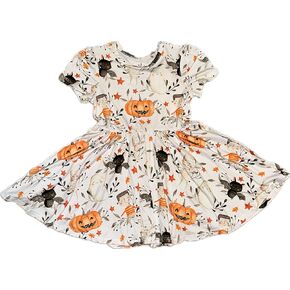Pumpkin Fall Cuties Costumes Pumpkins Classic Monsters Long-Sleeved Short Sleeves Orange Tie-back Twirl Dress with Pockets Toddler Girls - Fast and Free Shipping! (2T Short-Sleeved Bamboo Viscose)