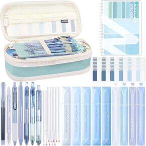 40Pcs Aesthetic Book Annotation Kit with Pen Case，Including Gel Pen set Highlighters Correction Tape Sticky Notes Set and Tabs for Bible Study Student Stationary(Green Color,Classic)