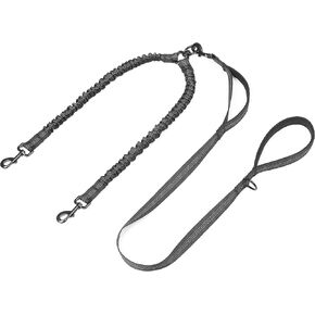 Dog Leash for 2 Dogs, Double Dog Leash with Tangle Free Swivel and Reflective Bungee for Dual Small Medium Large Dogs (5~18 lbs, Black)