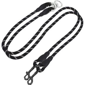 Double Dog Leash Coupler No Tangle Dual Dog Leash Splitter Reflective Black 34 Inch 10mm Nylon for Large Medium Small Dogs