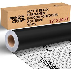 Frisco Craft Matte Black Dertic Vinyl - Black Vinyl Roll - في الهواء الطلق الدائم ، والماء والمقاوم للطقس مع الدعم السيليكون - لاصق ، غير لامع (12 "× 30 قدمًا)