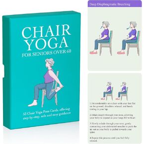 Chair Yoga Cards for Seniors Over 60, 53 Chair Yoga Pose with Step-by-Step Guides, Large Print Exercise Cards for Elderly, Gifts for Grandparents,Grandpa,Grandma,Get Well Gifts