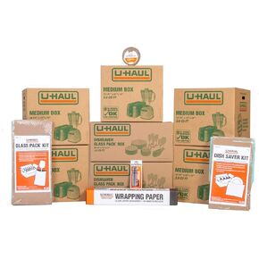 U-Haul Apartment Moving Kit - 21 Boxes, 1 Dish Packing Kit, Foam Pouches, Tape, Mattress Bag, TV Cover, and Other Assorted Packing Supplies