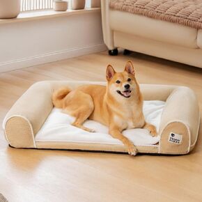 FUNNY FUZZY Orthopedic Dog Bed – Washable Dog Bed with Double Layer Plush Cushion Sofa Style Design with Bolstered Sides for Small Medium & Large Dogs Removable Cover XL Size (39.3"x26.7"x7.8") Grey