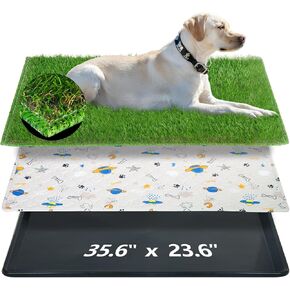 Reusable Dog Loo System with Artificial Grass Turf&Pee Pads&Tray, for Puppy Potty Training is Portable&Easy to Clean,35x23in Large Dog Litter Box Toilet for Indoor/Outdoor use (35.6''x23.6'')