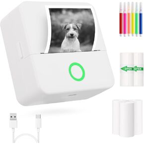 mafiti Thermal Pocket Printer Portable Inkless Bluetooth Mini Sticker Wireless Lable Printer Pictures Print for Scrapbook Journal Sticky Label with 6 Rolls Thermal Paper