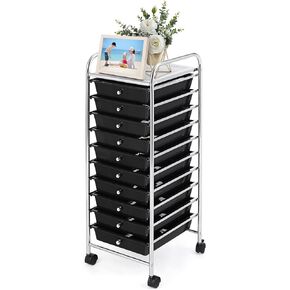 GOFLAME 10-Drawer Rolling Storage Drawer Cart, Utility Cart with Removable Drawers & Metal Frame, Mobile Art Craft Drawer Cart with Lockable Wheels for Home, Office, Studio, School, Macaron Color