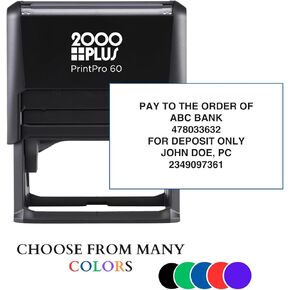 Custom Bank Endorsement Self-Inking Rubber Stamp - Your Text up to 6 Lines - 5 Color Choices