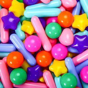 Ball Pit Balls for Ball Pits - 150 Pcs Baby and Toddler Crush Proof 4 Shapes Plastic Toy Balls in Reusable Play Toys for Kids with Storage Bag, Assorted 8 Colors