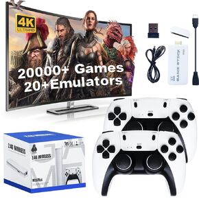 Retro Gaming Console & Gaming Stick with 20,000+ Preloaded Games, 4K Ultra HD & Dual Wireless Controllers — Plug & Play for Family Fun, 64GB Memory (Ideal Gift for Adults)