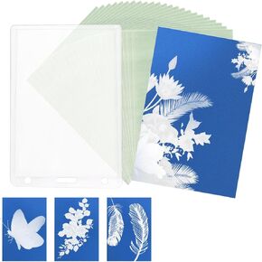 24 Pcs Sun Print Paper Kit, A7 Cyanotype Paper & Folder High Sensitive Solar Activated Art Printing for Kids Craft Projects DIY Art Education Photography