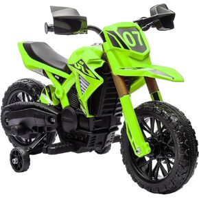 Qaba Kids Motorcycle, 6V Battery Powered Dirt Bike with Training Wheels, Horn & Start Sound, Electric Motorbike for Kids 3-8 Years, Green