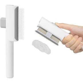 Cat Shedding Comb for Long Matted Hair, Cat Flea Comb for Indoor Cats or Dogs, Release Button Self-Cleaning Pet Combs, Long & Short Stainless Steel Metal Teeth, White in Saudi Arabia