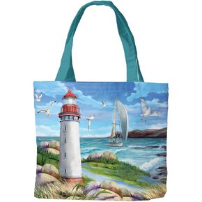 Briarwood Lane Coastal Lighthouse Summer Canvas Tote Bag 14.5" x 15"