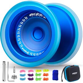 MAGICYOYO V13 DEEPSPIN Bi-Material Yoyo for Kids 8-12 and Adults, Dual Purpose Professional Yoyo for All Skill Levels, Trick Yo yo with 12 Yo-yo Strings, Finger Brace, Bearing Kit-Black+Yellow Rings