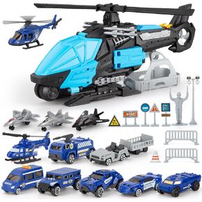 Military Helicopter Toys, Army Toys Set with 10 Vehicles, Tanks, Fighter Jet, Airplane, Aircraft, Army Men and Play Mat, Birthday Gift for Boys