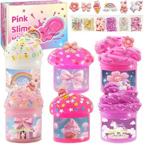 6 Pack Slime Kit, Pink Slime for Kids Slime Kit for Girls Ages 8-12, Slimes Party Favors with Cloud, Clear & Butter Slimes, Birthday Gifts for 9 10 11 Year Old Girls Cute Pink Stuff Goodie Bag Stuffer