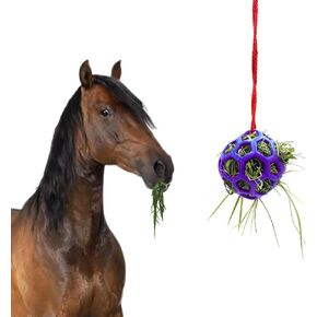 HDKUW Horse Treat Ball Hay Feeder Toy, Goat Pony Feeder Ball Hanging Feeding Toy for Horse Goat Sheep Relieve Stress Purple