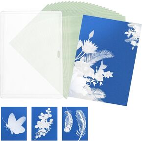 24 Sheets Sun Print Paper Kit, 5.83x4.13in Cyanotype Paper with Transparent Folder High Sensitive Nature Solar Print Paper for Kids Adults Art Crafts DIY Project