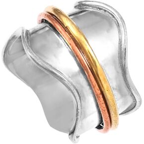 TRIVA Handmade 925 Sterling Silver Spinner Ring - Anti Anixety Fidget Ring for Mindfulness & Relaxation - Wide Band Minimalist Boho Spinning Ring in Saudi Arabia