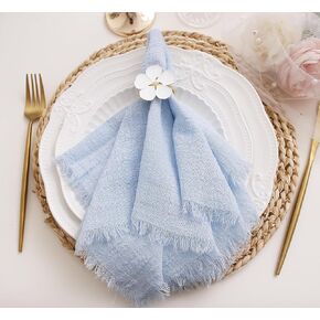 Cloth Napkins with Fringe Set of 12,100% Soft Cotton, Gauze Washable Easter Spring Napkins for Wedding Decorative Dinner Parties,(16''*16'') Light Blue