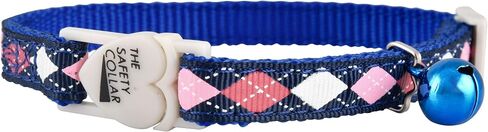 Jeffers Pet Cat Collar with Bell – Durable Breakaway Plastic Buckle Safety Collar for Kittens & Adult Cats, Adjustable Single Ply Nylon, Indoor & Outdoor Use – Argyle Pattern, Blue in Saudi Arabia